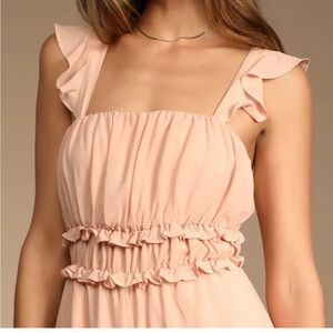 Lulus Elegance Blush Ruffled Tie-Back Wide-Leg Jumpsuit NWOT
